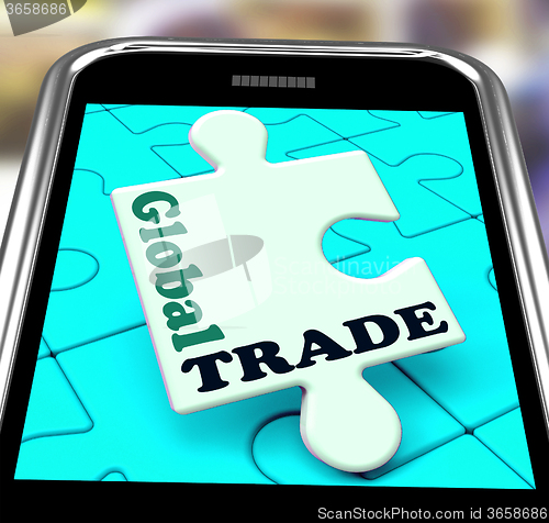 Image of Global Trade Smartphone Means Online Worldwide Commerce