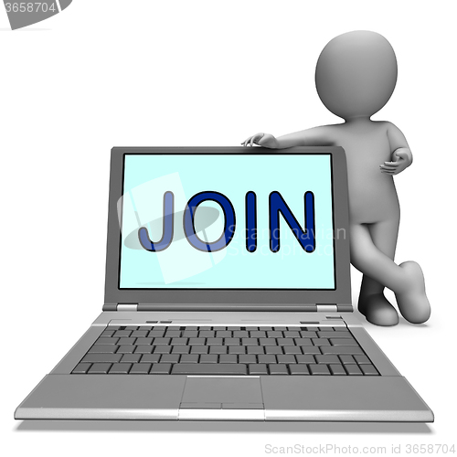 Image of Join On Laptop Shows Enlist Membership Or Volunteer Online