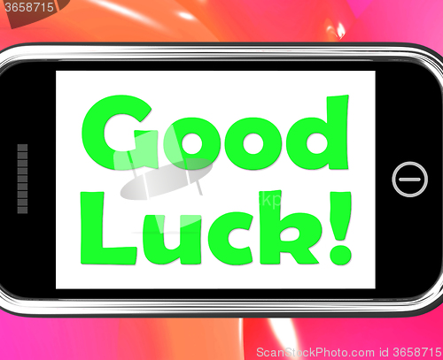 Image of Good Luck On Phone Shows Fortune And Lucky