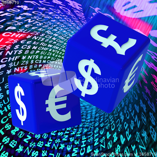 Image of Currencies Dice On Background Shows Forex