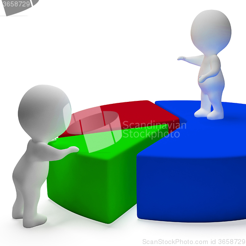 Image of Pie Chart And 3d Characters Represents Statistics Report
