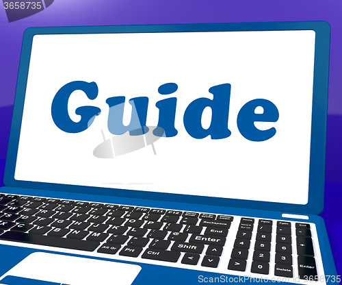 Image of Guide Laptop Shows Help Organizer Or Guidance