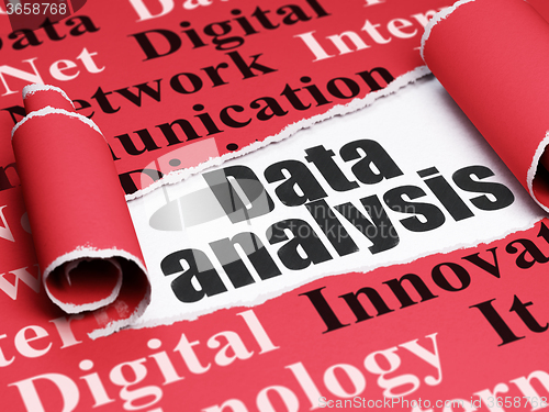 Image of Data concept: black text Data Analysis under the piece of  torn paper