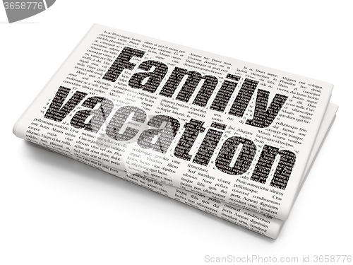 Image of Travel concept: Family Vacation on Newspaper background