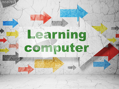 Image of Studying concept: arrow with Learning Computer on grunge wall background