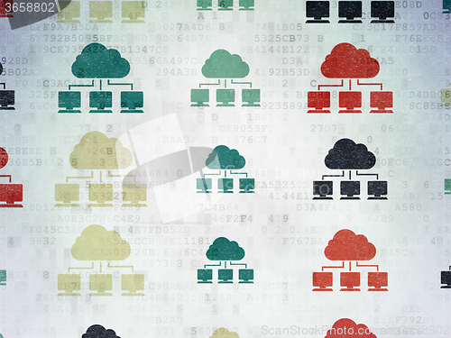 Image of Cloud networking concept: Cloud Network icons on Digital Paper background