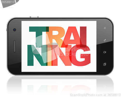 Image of Learning concept: Smartphone with Training on  display