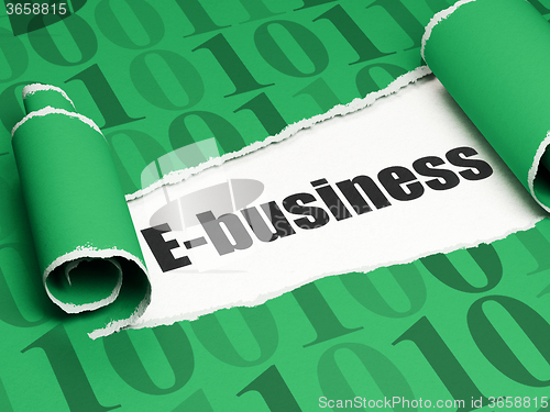 Image of Business concept: black text E-business under the piece of  torn paper