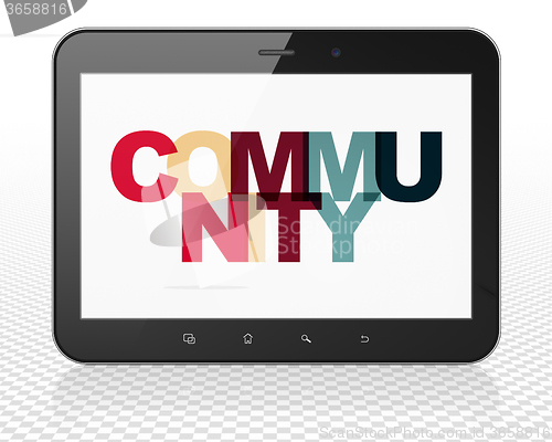 Image of Social media concept: Tablet Pc Computer with Community on  display