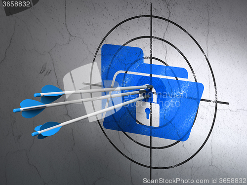 Image of Finance concept: arrows in Folder With Lock target on wall background