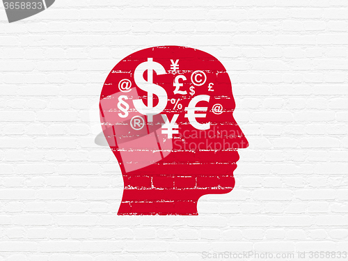 Image of Finance concept: Head With Finance Symbol on wall background