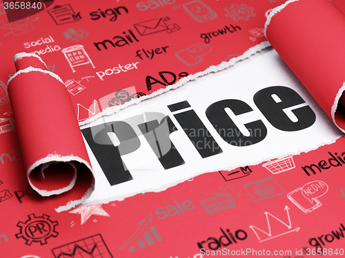 Image of Advertising concept: black text Price under the piece of  torn paper