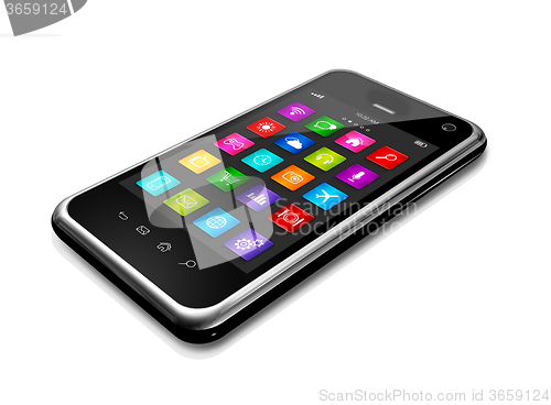 Image of Mobile phone with apps icons interface