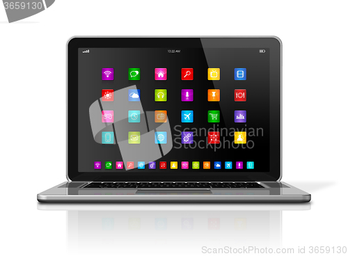Image of Laptop Computer with apps icons interface