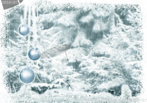 Image of Christmas decorations snow forest