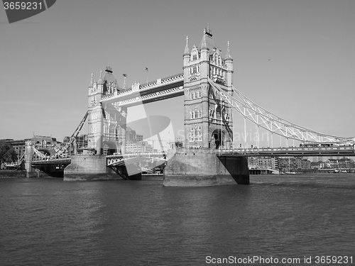 Image of Black and white Tower Bridge in London