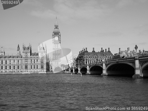 Image of Black and white Houses of Parliament in London