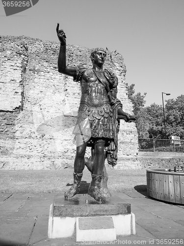 Image of Black and white Trajan statue in London