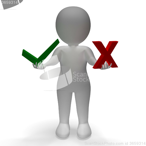 Image of Tick And Cross Symbols Showing Choice Or Decision