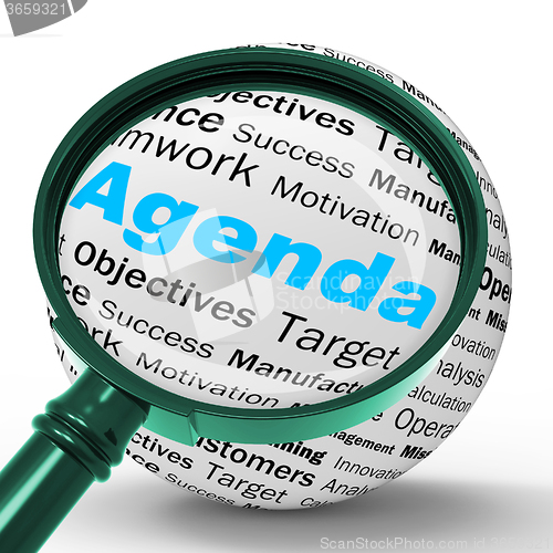 Image of Agenda Magnifier Definition Means Schedule Planner Or Reminder