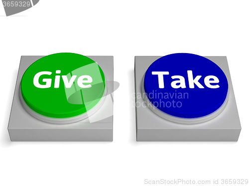 Image of Give Take Buttons Shows Giving Or Taking