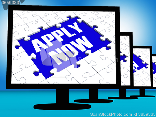 Image of Apply Now On Monitors Shows Job Application