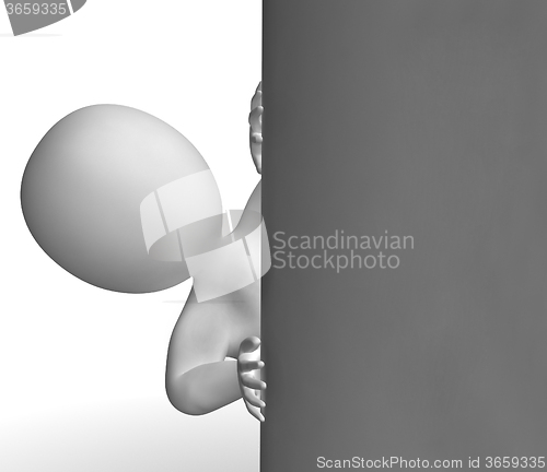 Image of Blank Sign With Copyspace And 3d Character Looking