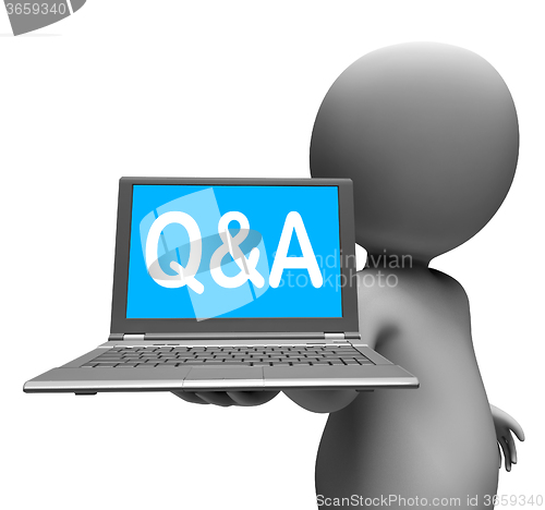 Image of Q&a Laptop Character Shows Questions And Answers Online