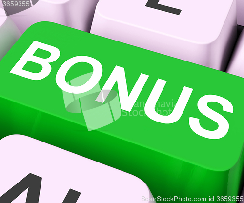 Image of Bonus Key Shows Extra Gift Or Gratuity Online