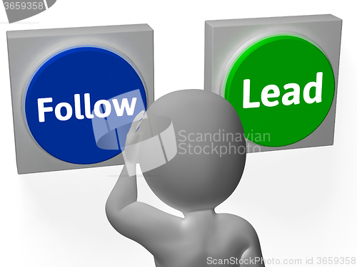 Image of Follow Lead Buttons Show Leading The Way Or Following