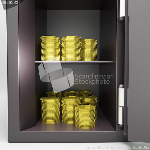 Image of Open Safe With Coins Showing Banking Security