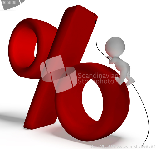 Image of Percent Sign With 3d Man Climbing Showing Percentage