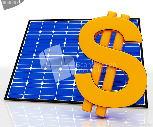 Image of Solar Panel And Dollar Sign Shows Saving Energy