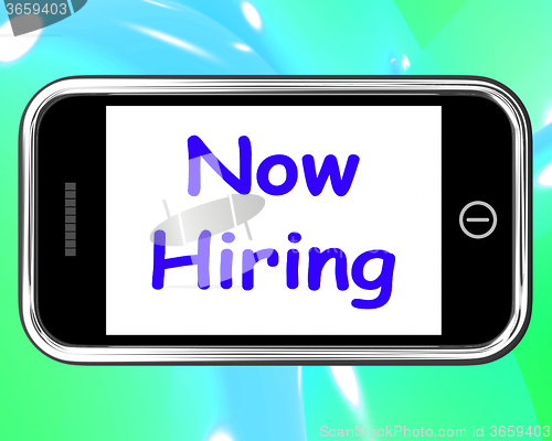 Image of Now Hiring On Phone Shows Recruitment Online Hire Jobs