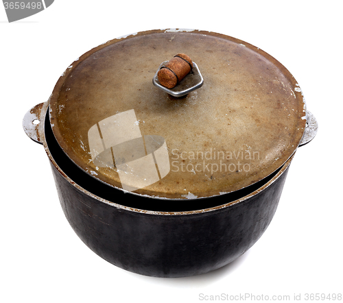 Image of Old dirty big pot on white background