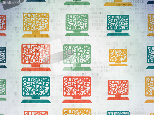 Image of Studying concept: Computer Pc icons on Digital Paper background