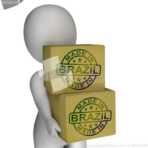 Image of Made In Brazil Stamp On Boxes Shows Brazilian Products