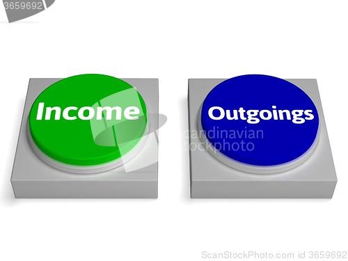 Image of Income Outgoings Buttons Shows Profits Or Expenses
