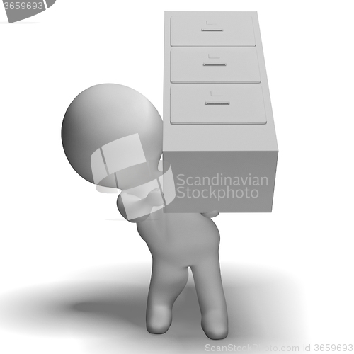 Image of Filing Cabinet Carried By 3d Character Shows Organization