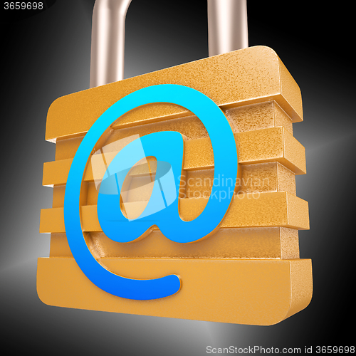 Image of At Sign Padlock Shows Secure Internet Mail