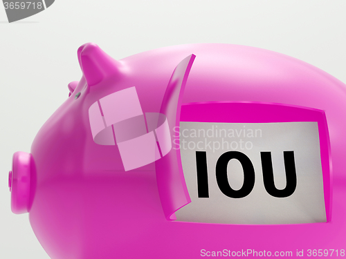 Image of IOU In Piggy Shows Broke And Bankrupt