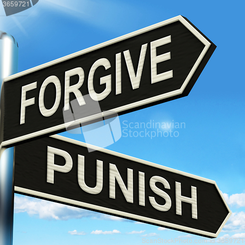 Image of Forgive Punish Signpost Means Forgiveness Or Punishment