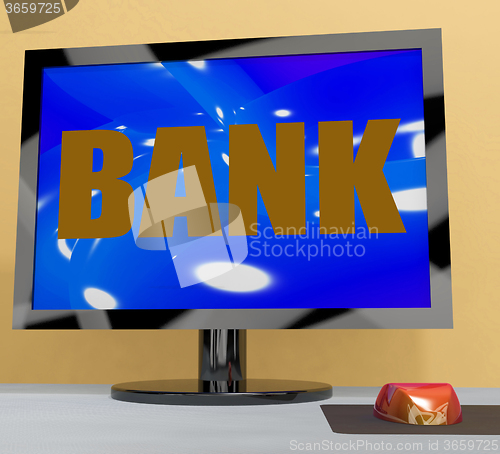 Image of Bank On Monitor Shows Online Or Electronic Banking