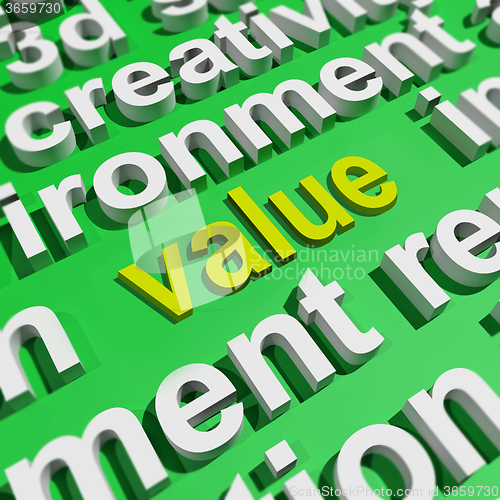 Image of Value In Word Cloud Shows Worth Importance Or Significance