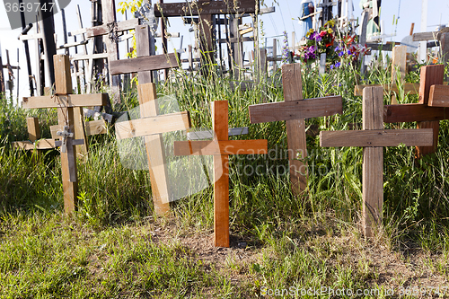 Image of wooden crosses  close-up 