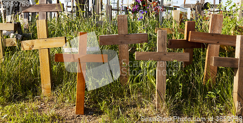 Image of wooden crosses  close-up 