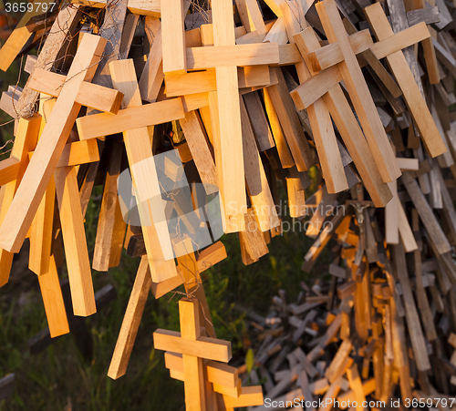 Image of wooden crosses . Christianity