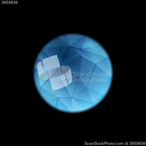 Image of Blue polygonal round sphere on black background