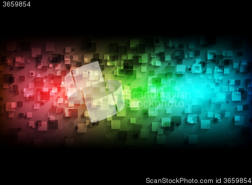 Image of Colorful tech squares on black background
