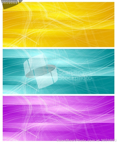 Image of Bright banners with abstract chaotic wavy lines